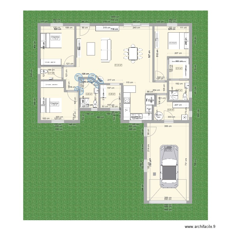 3: 113 m2 avec 3 chambres + 29m2 garage. Plan de 11 pièces et 142 m2