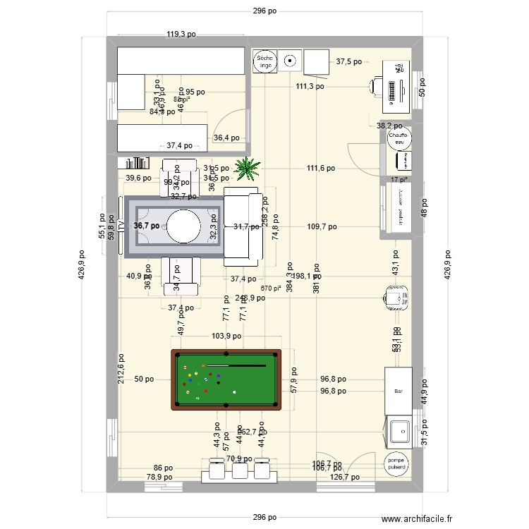 SOUS-SOL LACOLLE. Plan de 3 pièces et 71 m2