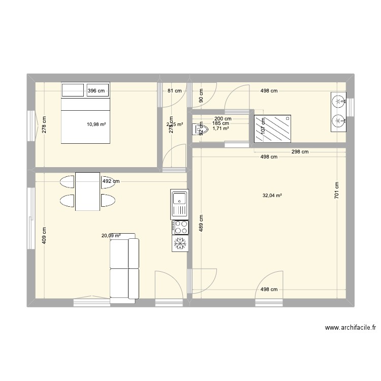 maison coté route. Plan de 5 pièces et 67 m2