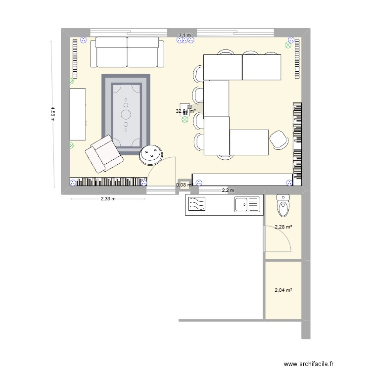 salle des jeunes V2. Plan de 4 pièces et 37 m2