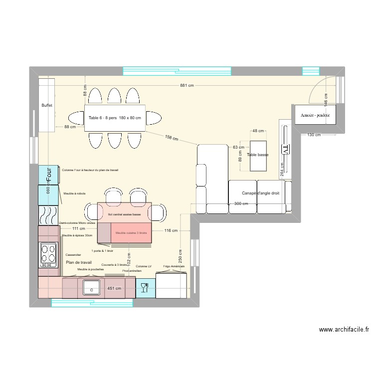 CUISINE. Plan de 1 pièce et 44 m2