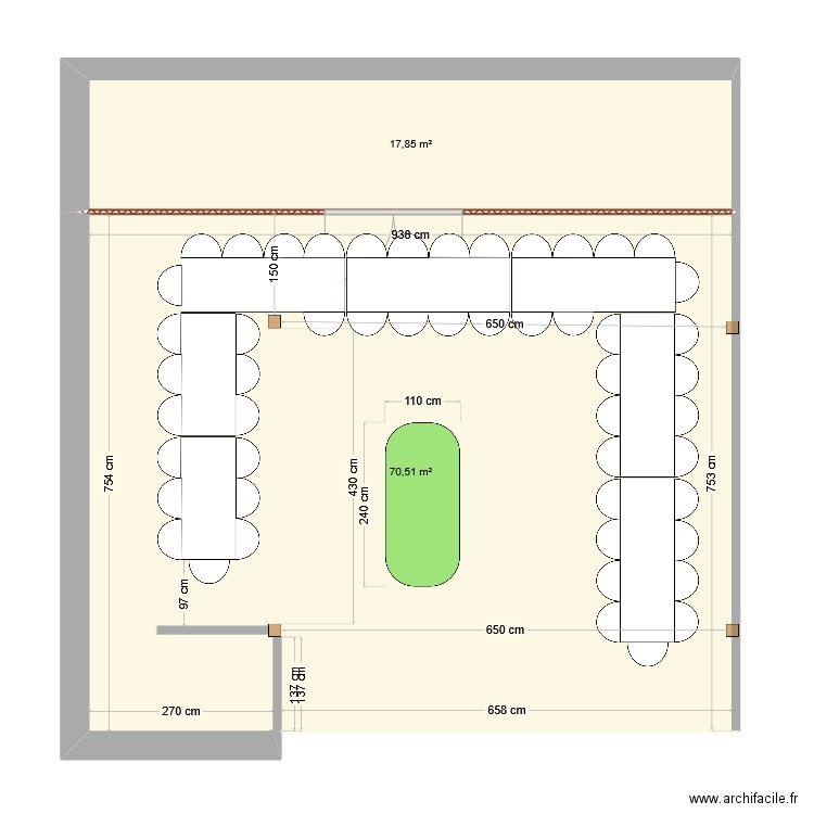 Halle 51 places V1. Plan de 2 pièces et 88 m2