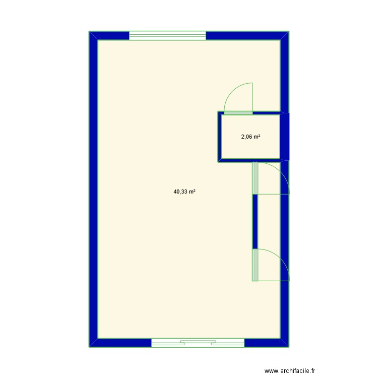 hermeton. Plan de 2 pièces et 42 m2