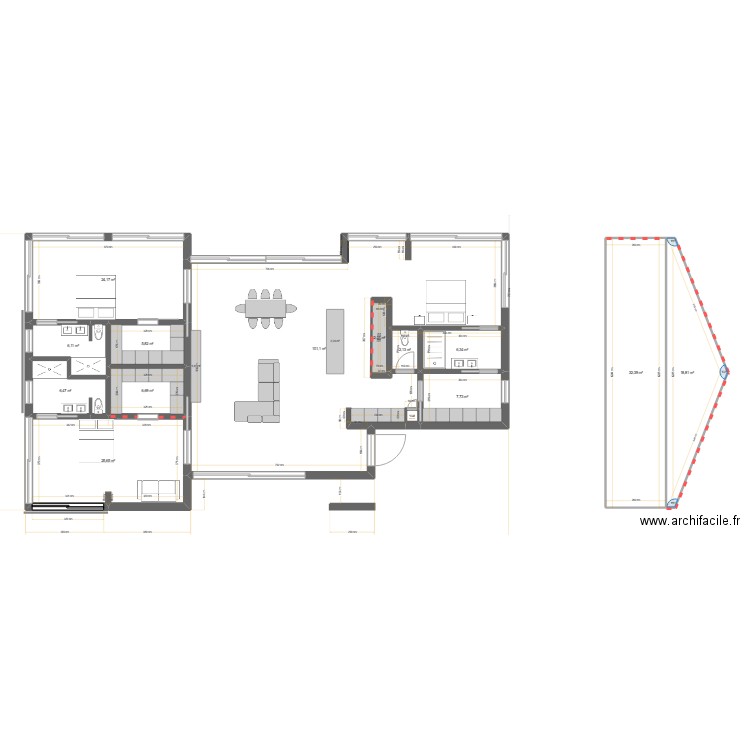 Cabane bord de mer. Plan de 17 pièces et 487 m2