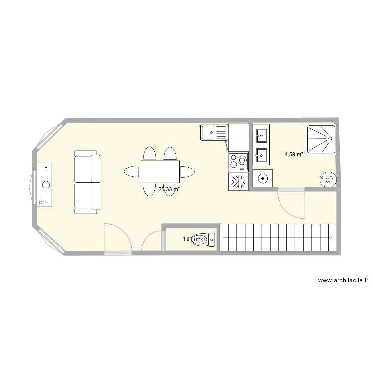 Doudeville RDC2. Plan de 3 pièces et 31 m2