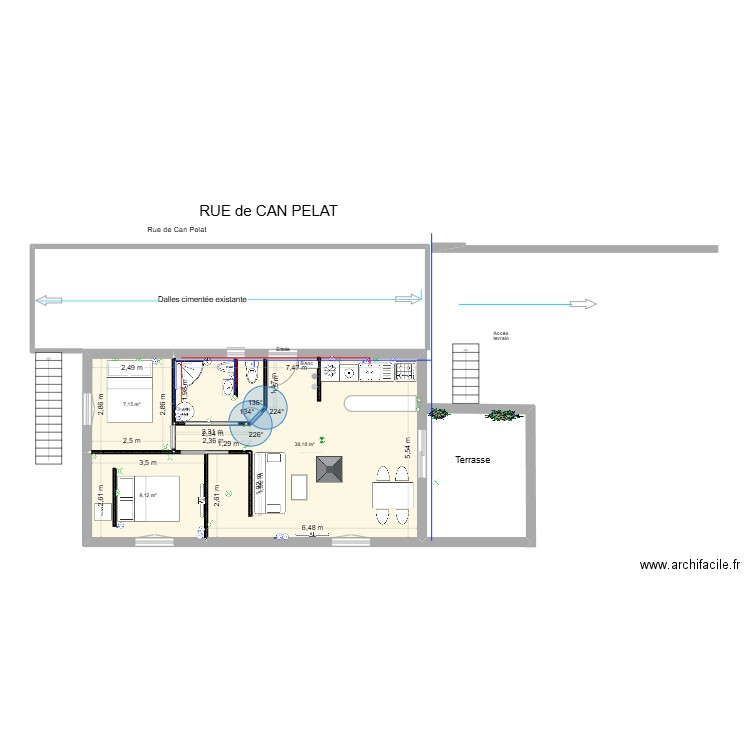 Serra   2 16-04 bis. Plan de 3 pièces et 54 m2