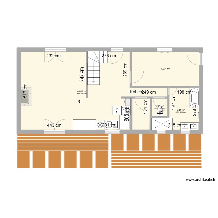 Maison non modifier . Plan de 4 pièces et 59 m2