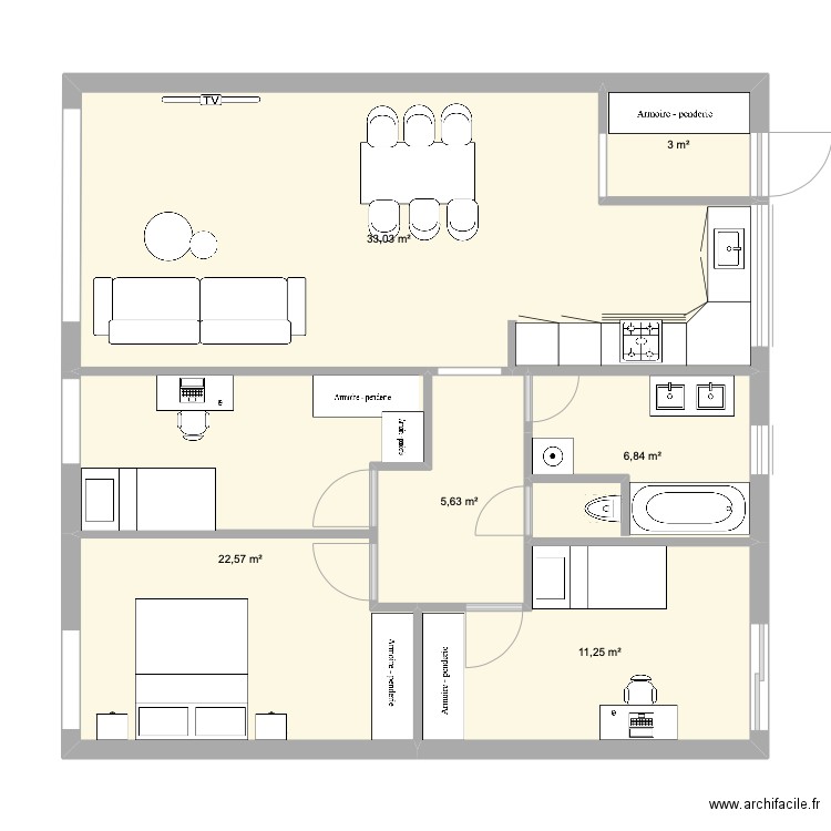 APPARTEMENT RDC GRANGE NOUVEAU . Plan de 6 pièces et 82 m2