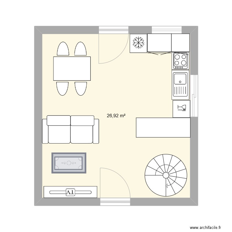 MAISON TOM rdc  . Plan de 1 pièce et 27 m2