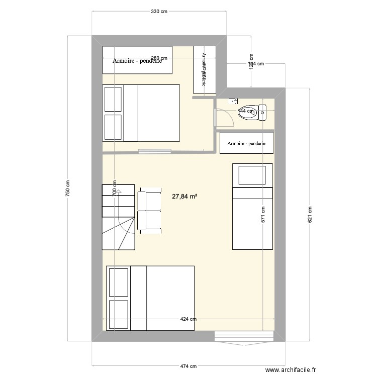 Risoul 4 chambre. Plan de 1 pièce et 28 m2