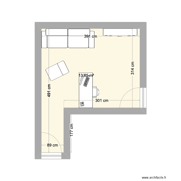 Cabinet. Plan de 1 pièce et 14 m2