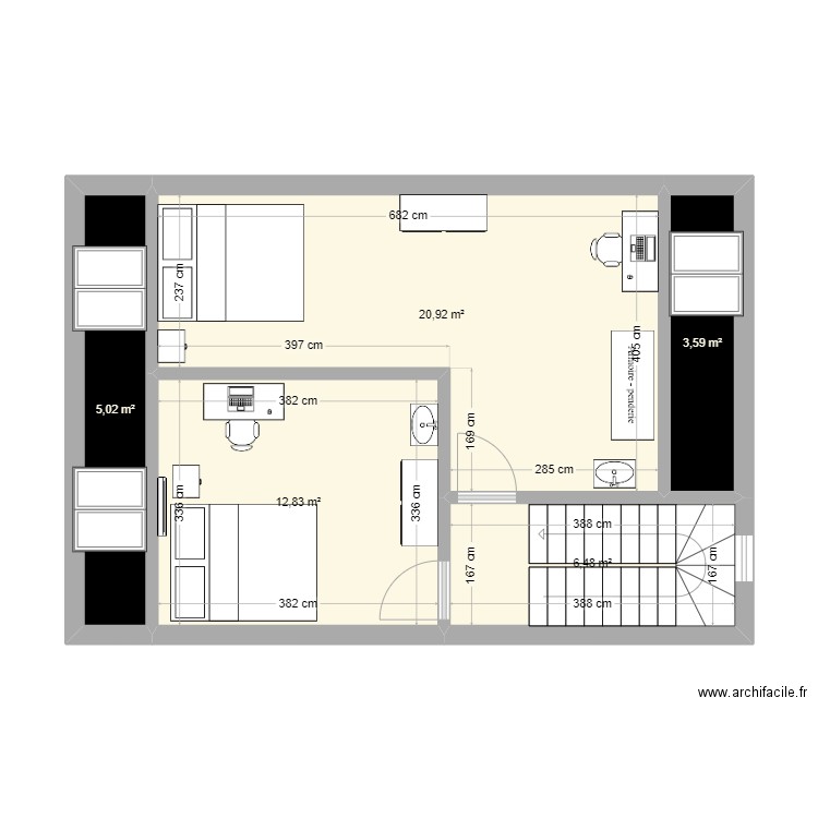 Jumet Eléa 2 ème étage transversal. Plan de 5 pièces et 49 m2