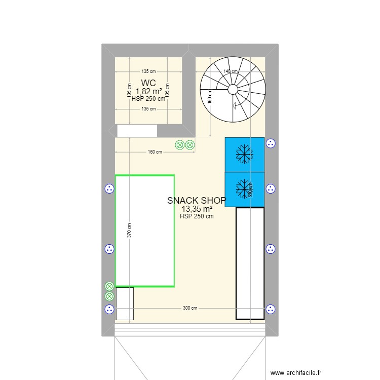 SNACK SHOP PROPOSITION 1. Plan de 2 pièces et 15 m2