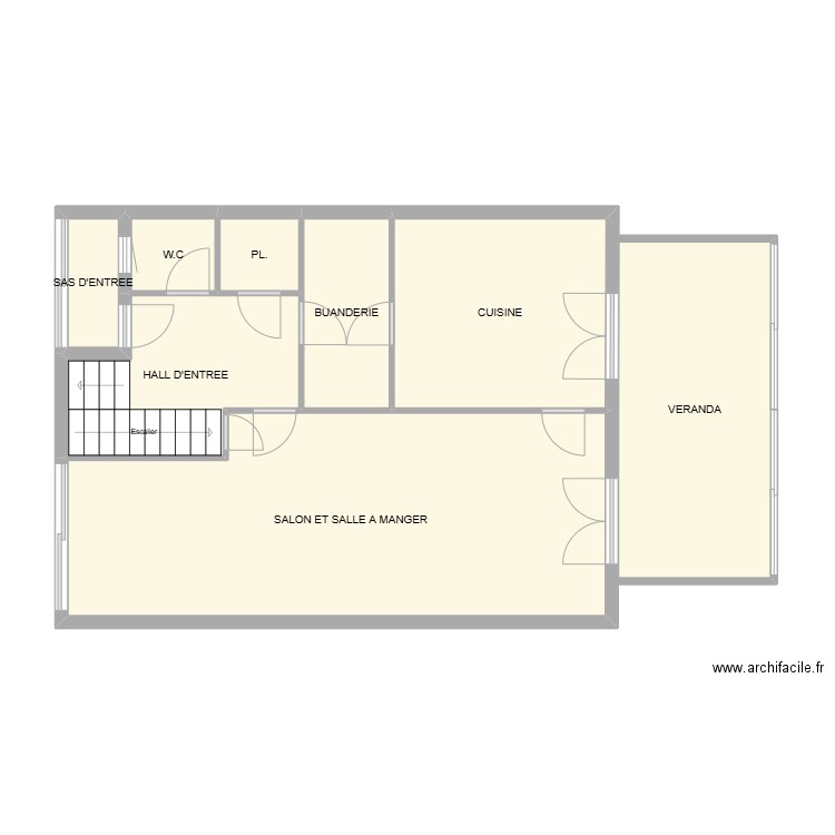 PLAN DE NIVEAU RDC. Plan de 8 pièces et 69 m2