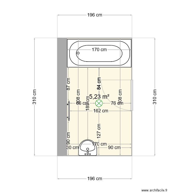 SALLE DE BAIN. Plan de 1 pièce et 5 m2