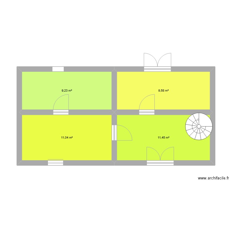 RDC. Plan de 4 pièces et 41 m2