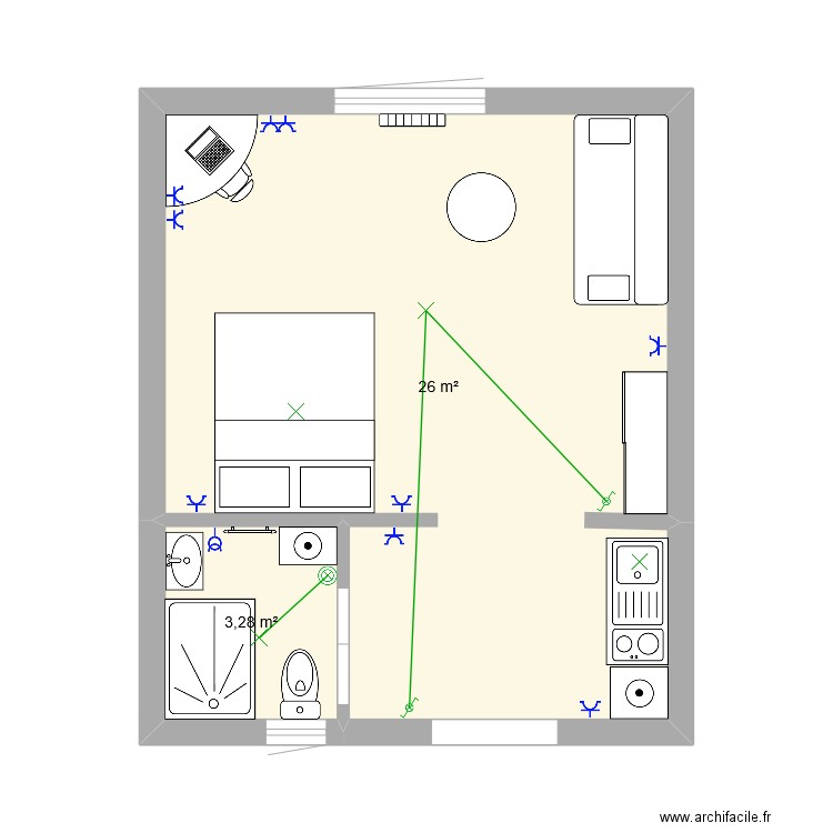 plan MAISON. Plan de 2 pièces et 29 m2