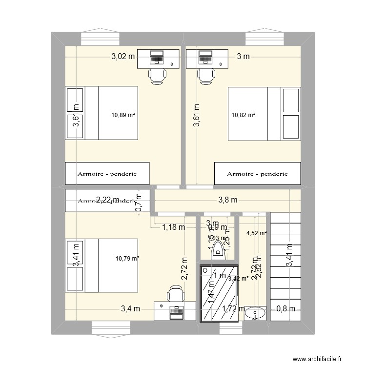 étage. Plan de 6 pièces et 41 m2