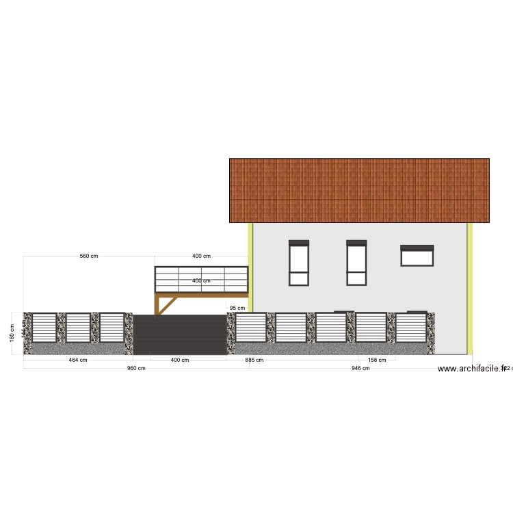 Façade SUD - Projet avec Clôture et Portail. Plan de 0 pièce et 0 m2