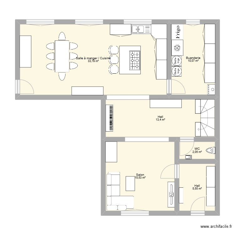 Lise rdc  meublé. Plan de 6 pièces et 80 m2