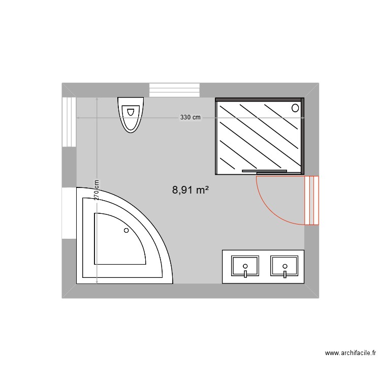 mina wc. Plan de 1 pièce et 9 m2