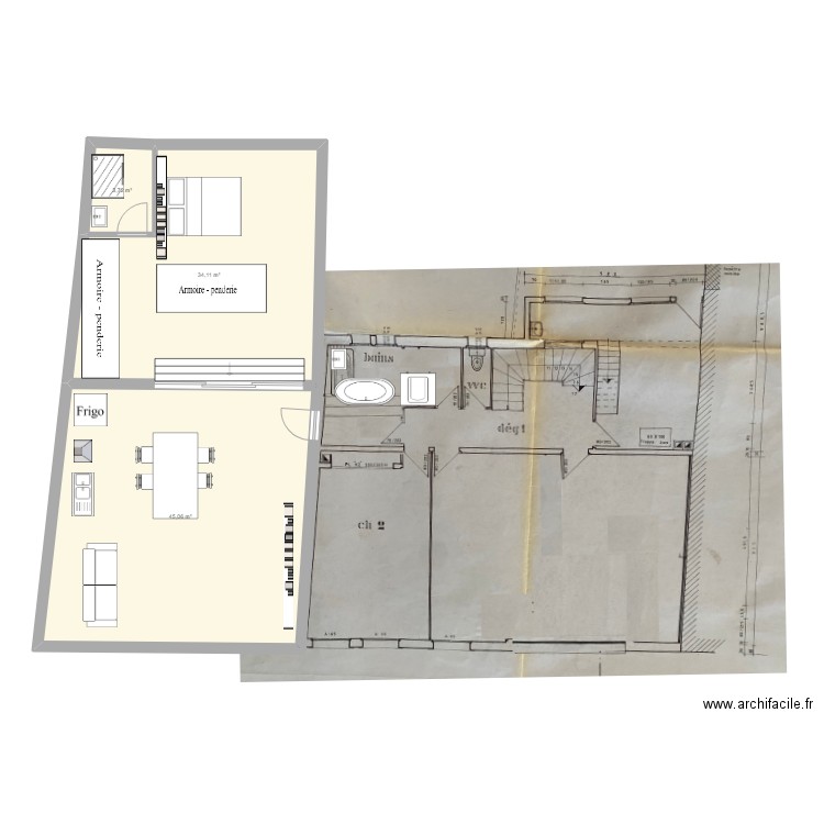 Loft sur garage v2. Plan de 3 pièces et 83 m2