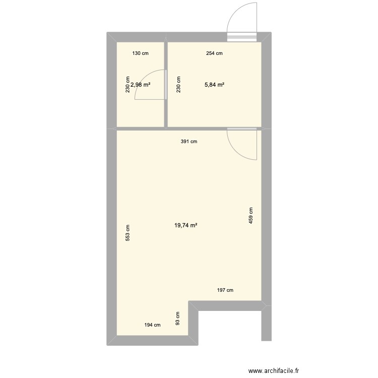 local actuel vital. Plan de 3 pièces et 29 m2