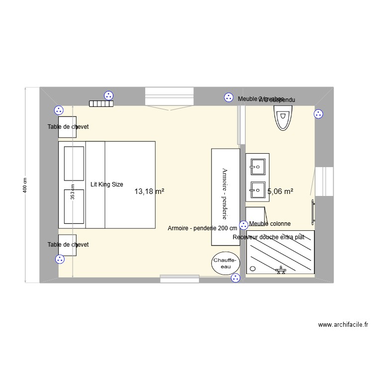 suite parentale 2. Plan de 2 pièces et 18 m2