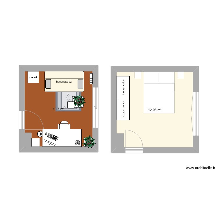 Bureau. Plan de 2 pièces et 23 m2