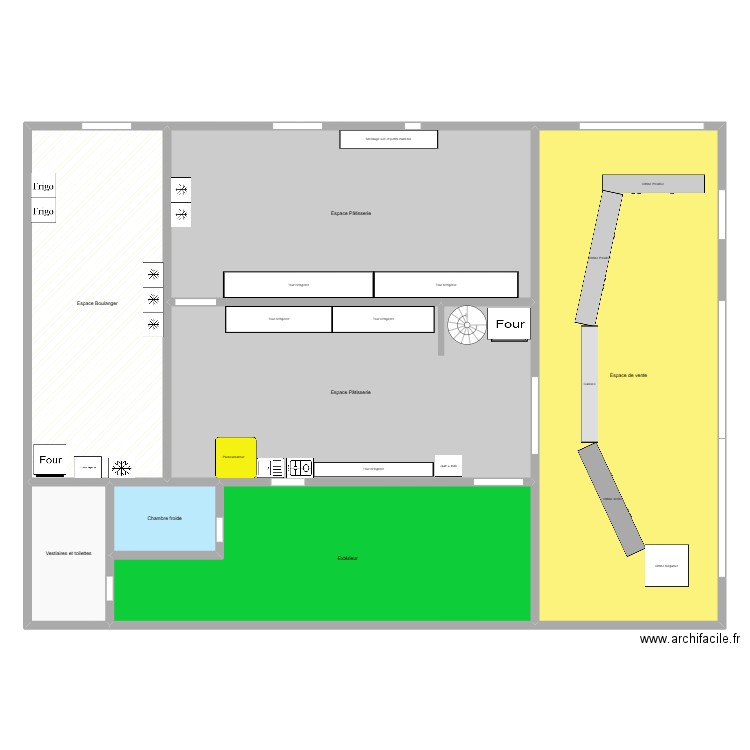 Pâtisserie. Plan de 7 pièces et 421 m2