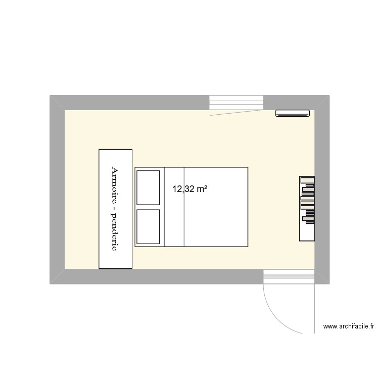 Plan chambre dressing . Plan de 1 pièce et 12 m2