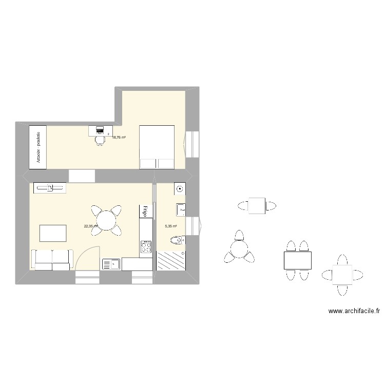 christia. Plan de 3 pièces et 46 m2