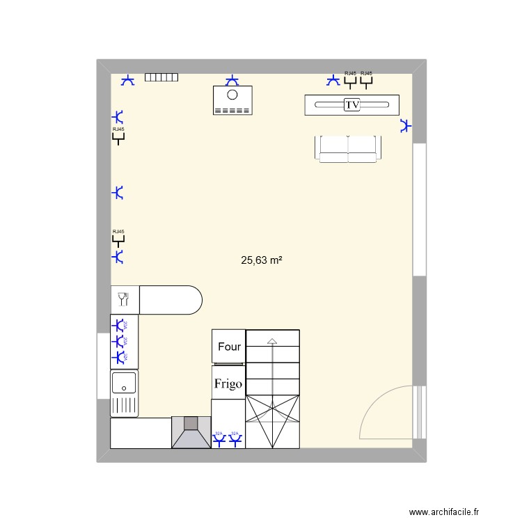 salon/cuisine. Plan de 1 pièce et 26 m2