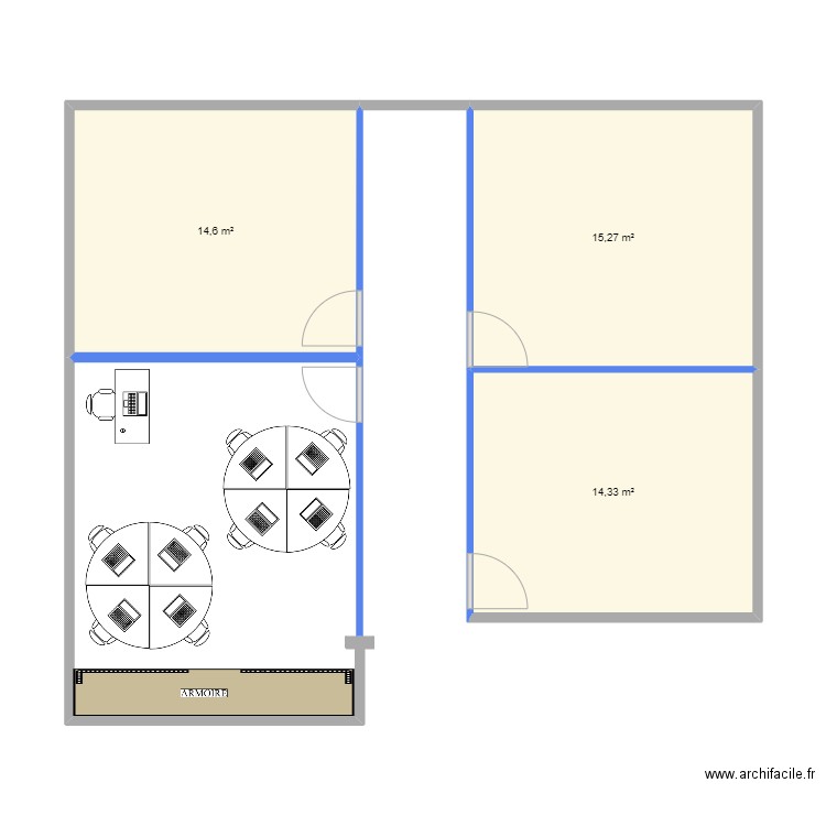 baselog. Plan de 3 pièces et 44 m2