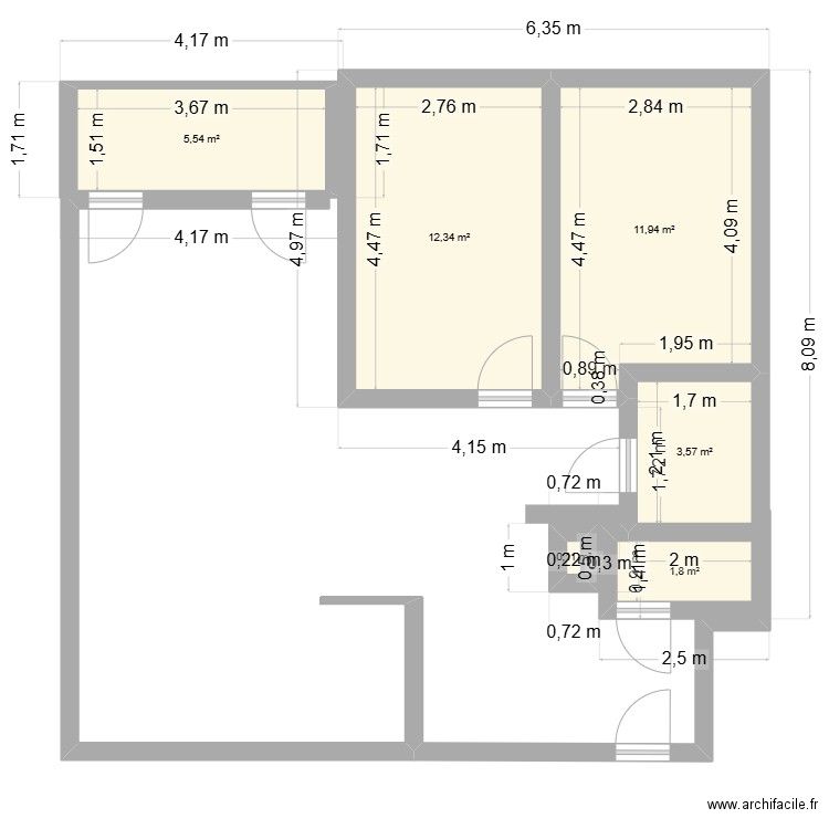 Essai 2. Plan de 6 pièces et 35 m2