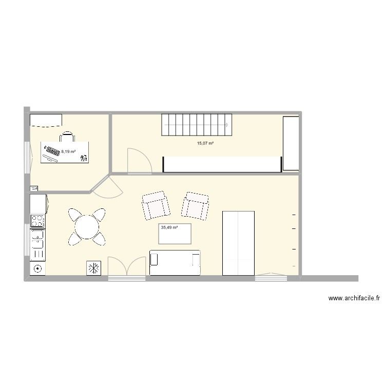 Sellerie_RdC. Plan de 3 pièces et 59 m2