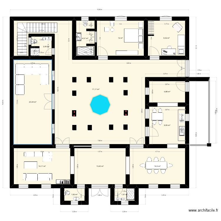 HOUCH OURIDA A DEBILA. Plan de 13 pièces et 185 m2