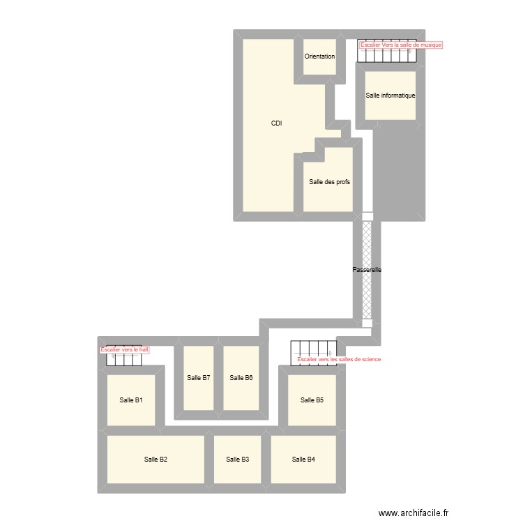 1er etage. Plan de 13 pièces et 35 m2