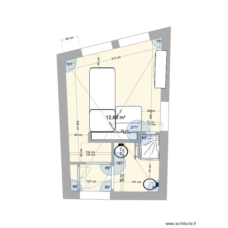 Chambre d'amis_Cabnt Sophro. Plan de 1 pièce et 13 m2