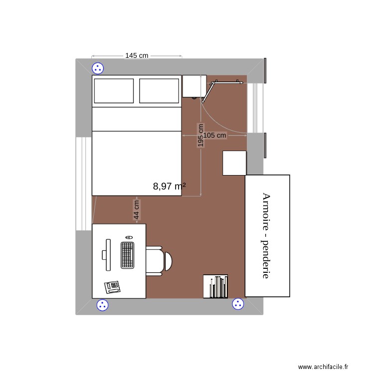 plan chambre Camille 27/11/2024. Plan de 1 pièce et 9 m2