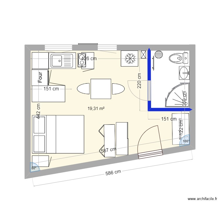 LES VIGNES 2 FINAL. Plan de 1 pièce et 19 m2