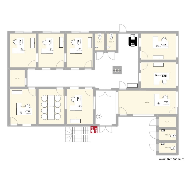 Nx Bureaux Teillage V2. Plan de 17 pièces et 129 m2