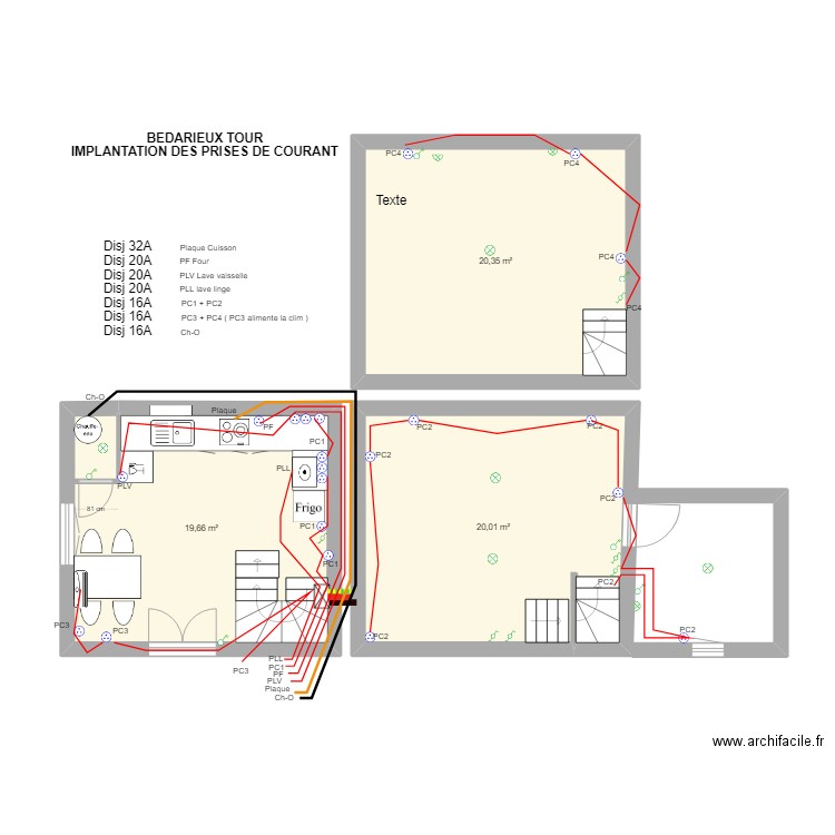 Bédarieux Elec Prises. Plan de 3 pièces et 60 m2