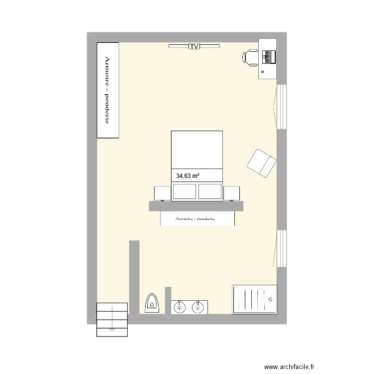 2 pièces 1 aménagement. Plan de 1 pièce et 35 m2