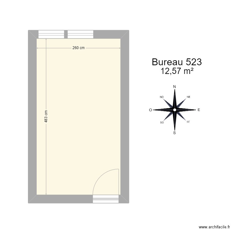 Bureau 523. Plan de 1 pièce et 13 m2