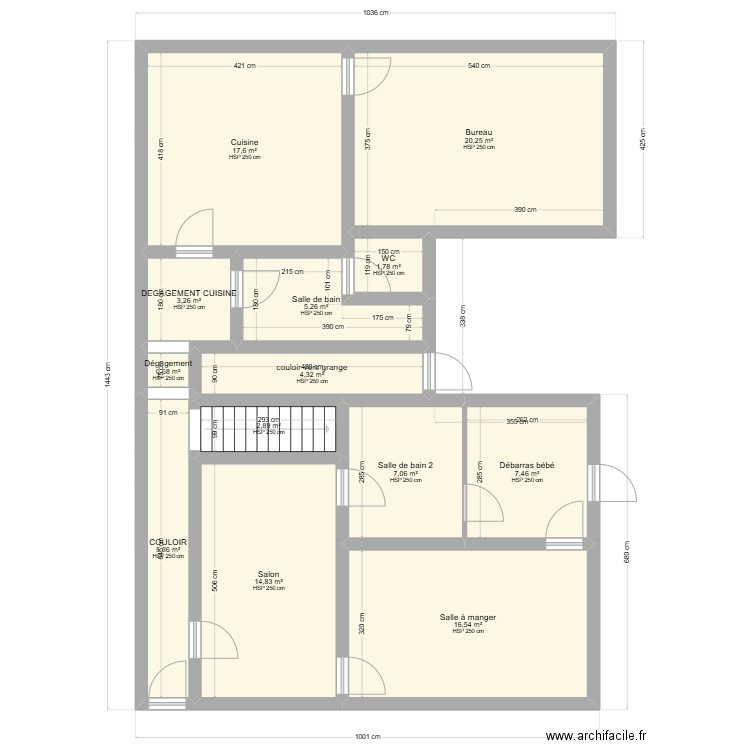 PLAN GEORGES. Plan de 13 pièces et 108 m2