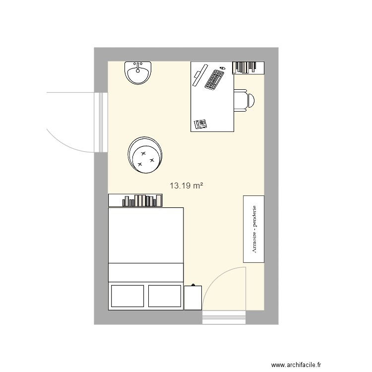 chambre v2. Plan de 1 pièce et 13 m2