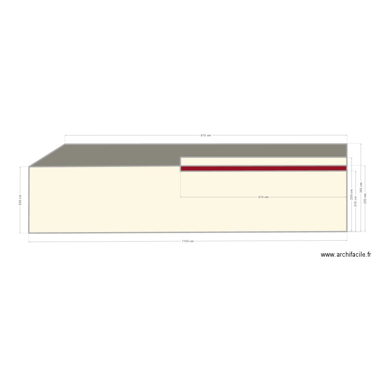 Façade arrière . Plan de 4 pièces et 33 m2