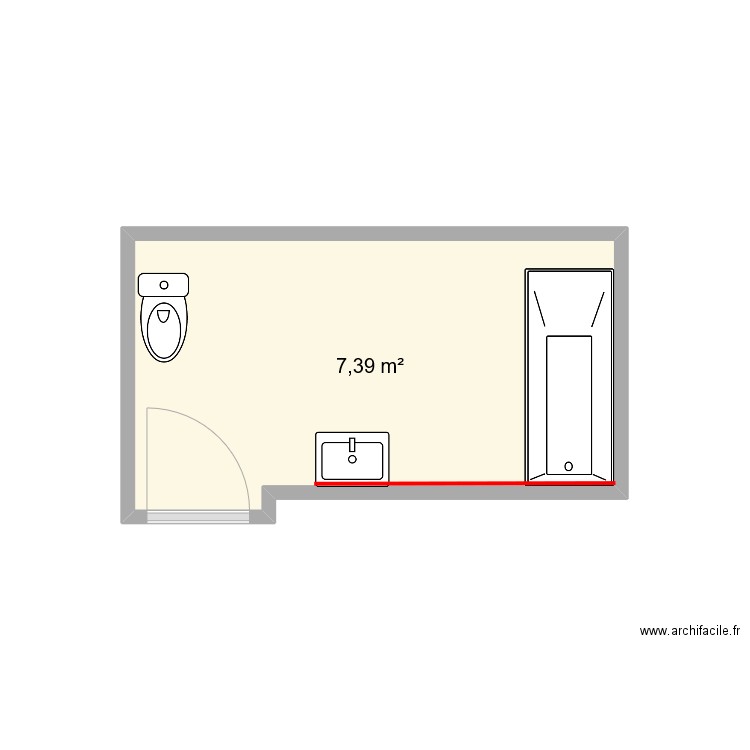 sdb. Plan de 1 pièce et 7 m2