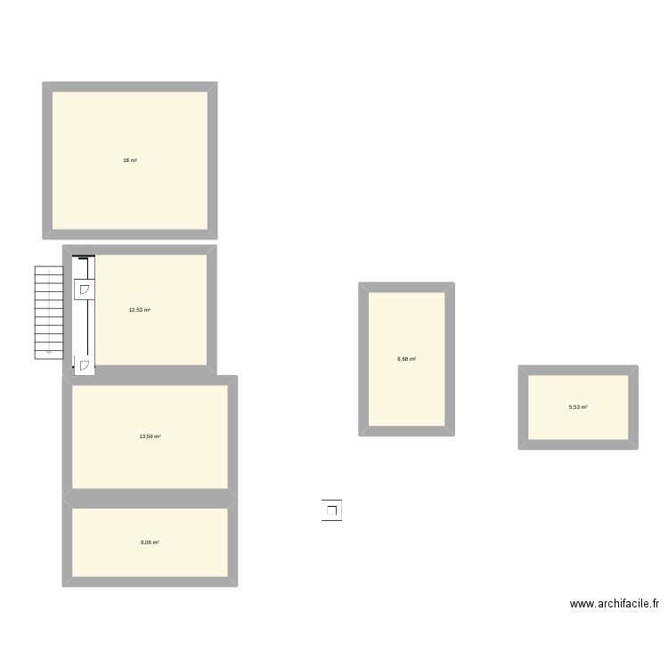 Etage. Plan de 6 pièces et 67 m2